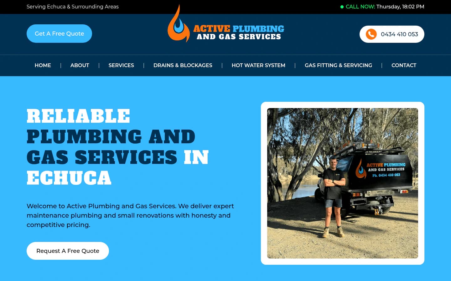 Active Plumbing & Gas website built by Hike, desktop view