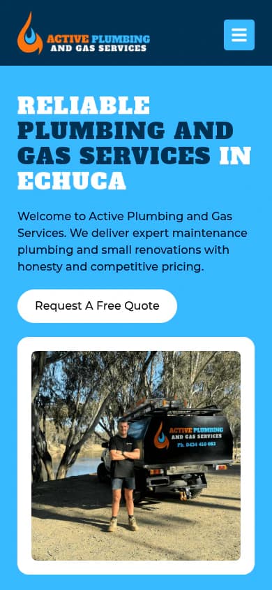 Active Plumbing & Gas website, mobile view