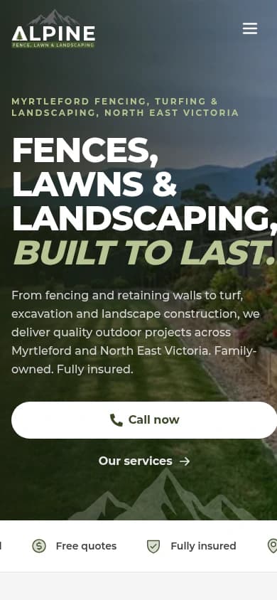 Alpine Fence, Lawn & Landscaping website, mobile view