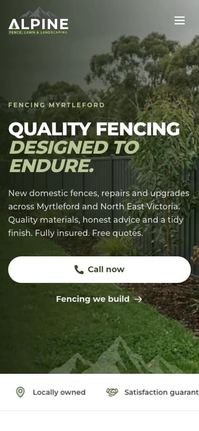 Alpine Fence, Lawn & Landscaping website, mobile view