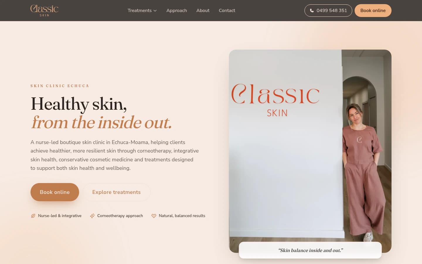 Classic Skin website built by Hike, desktop view