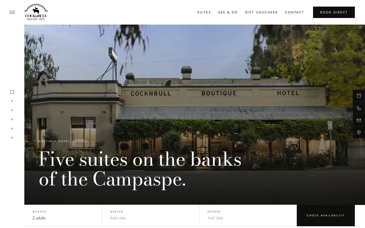 CocknBull Boutique Hotel website built by Hike, desktop view