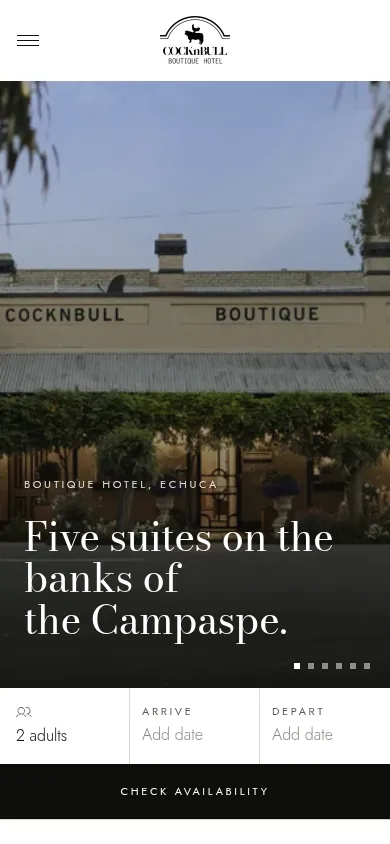 CocknBull Boutique Hotel website, mobile view