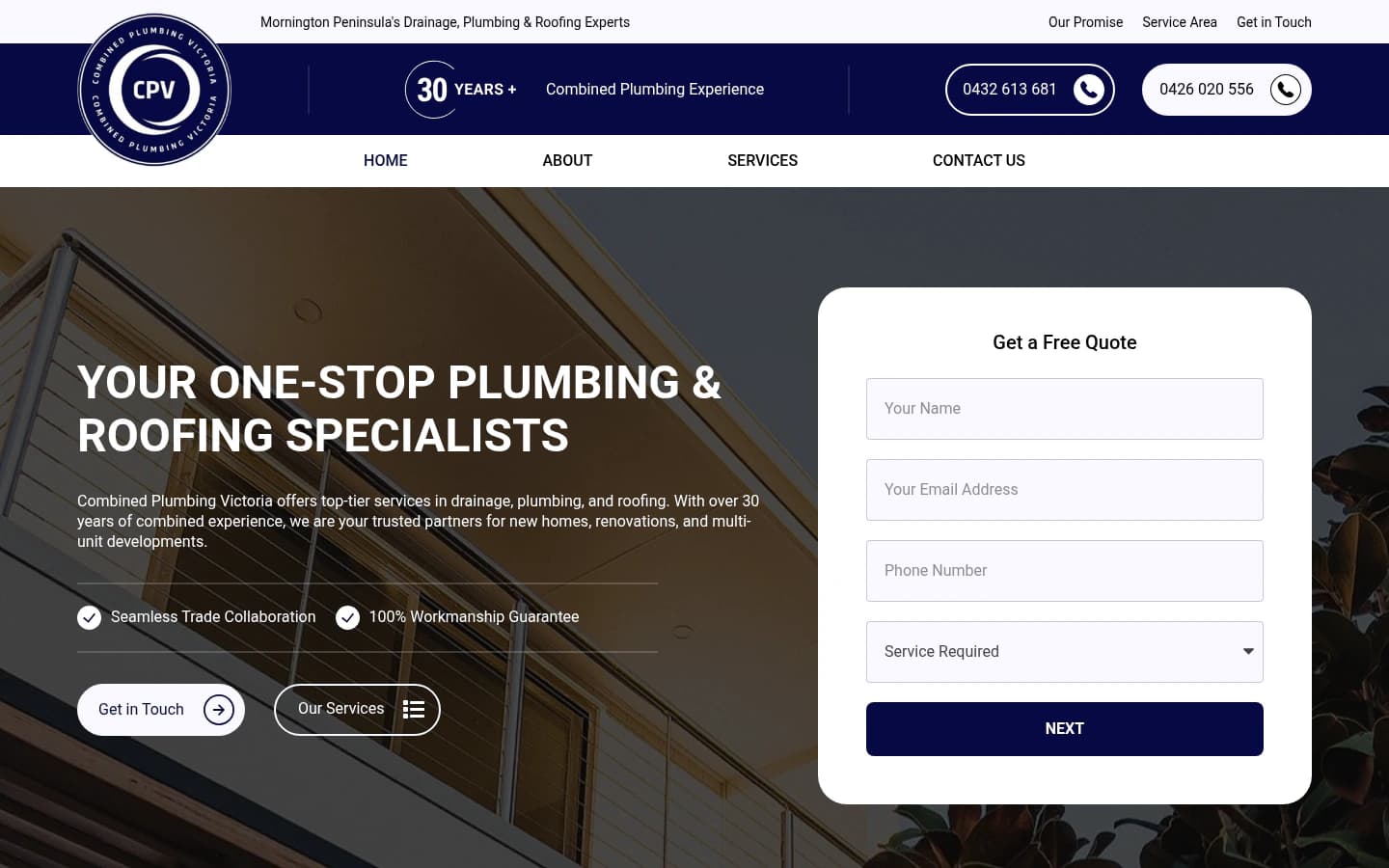 Combined Plumbing Victoria website built by Hike, desktop view