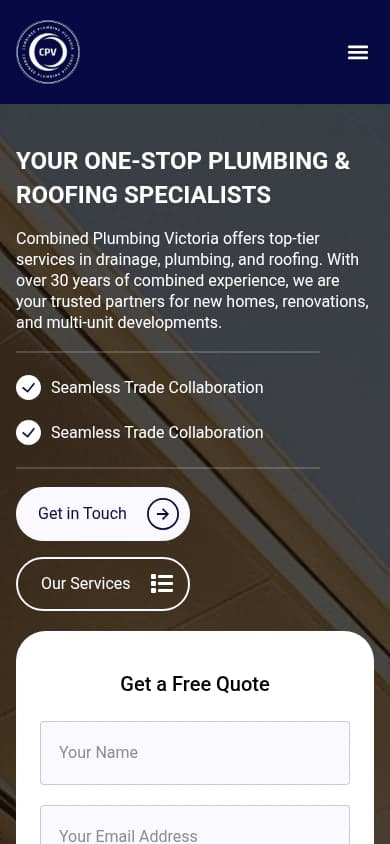 Combined Plumbing Victoria website, mobile view
