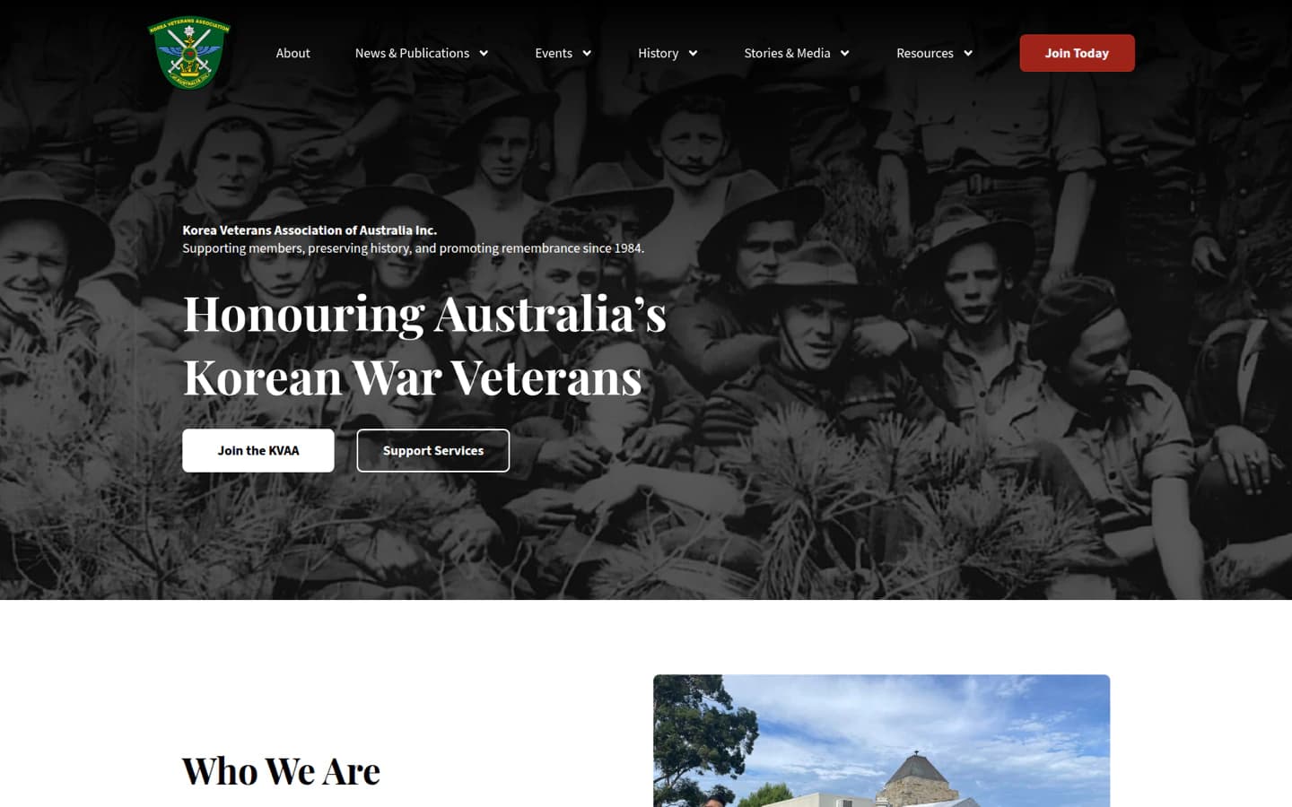 Korea Veterans Association of Australia website built by Hike, desktop view