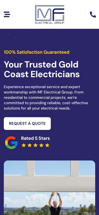 MF Electrical Group website, mobile view