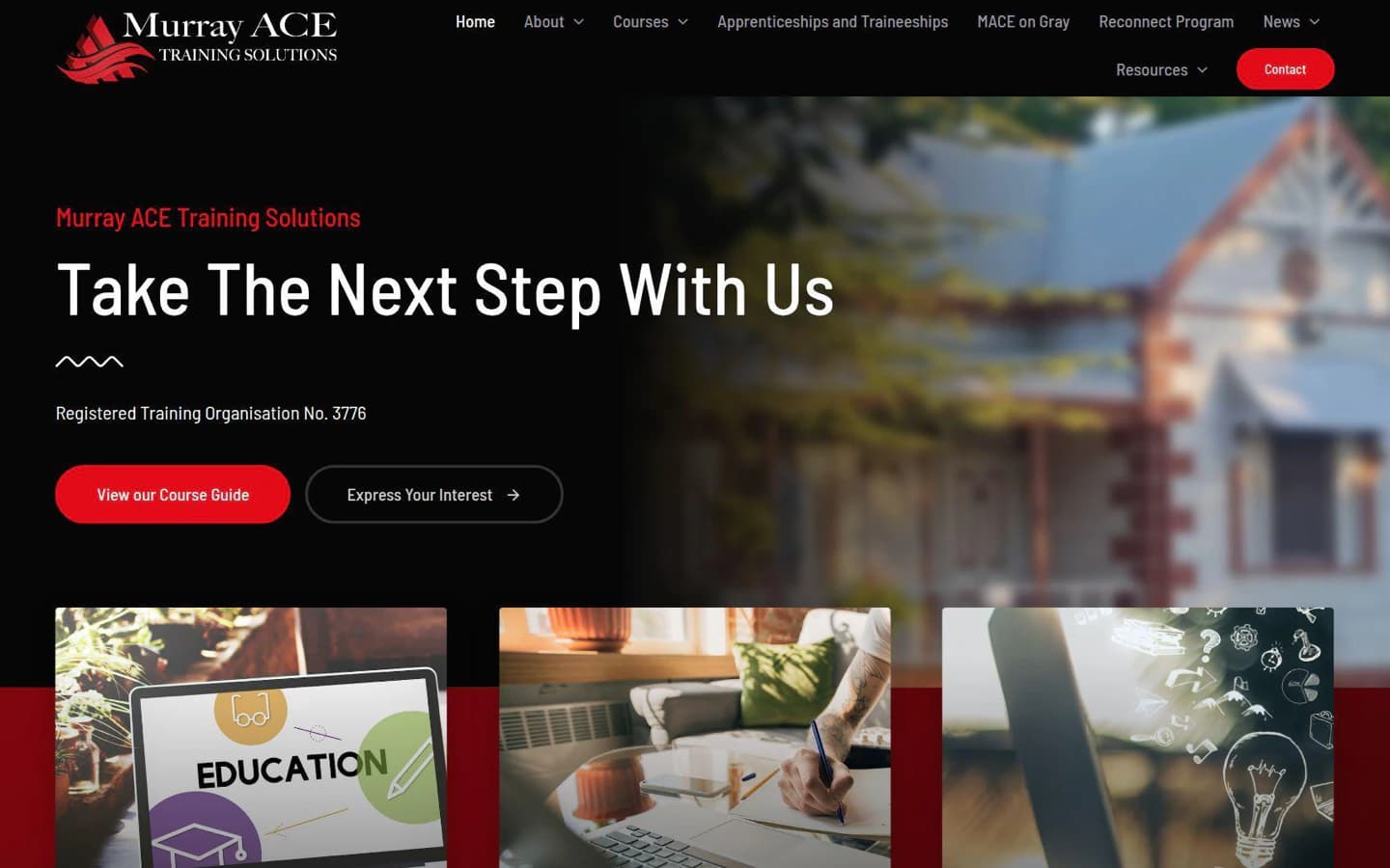 Murray ACE Training Solutions website built by Hike, desktop view