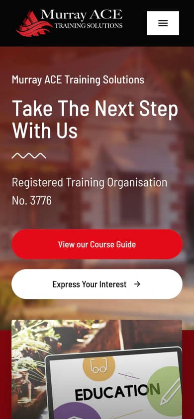 Murray ACE Training Solutions website, mobile view