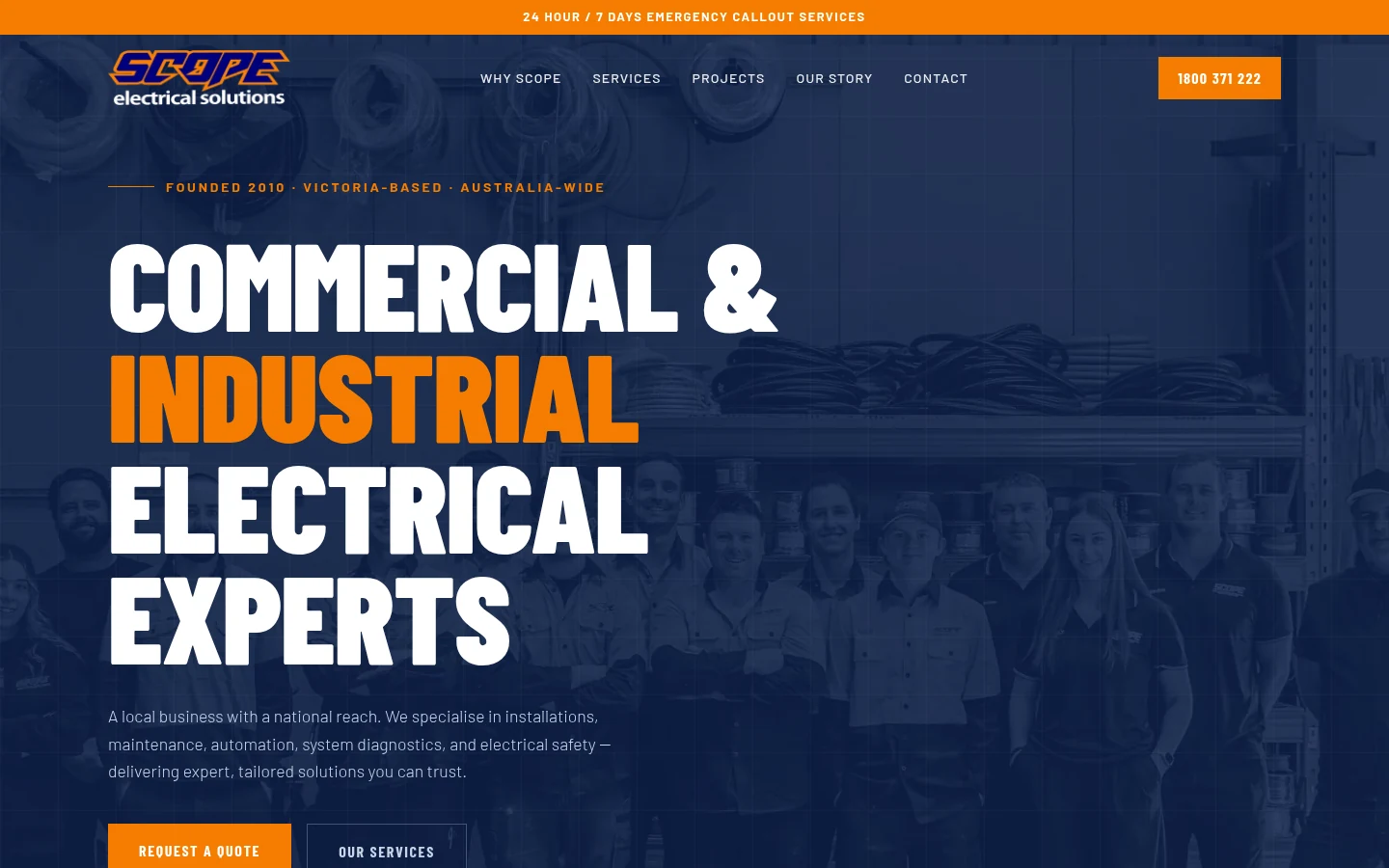 Scope Electrical Solutions website built by Hike, desktop view