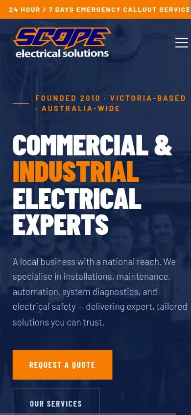 Scope Electrical Solutions website, mobile view