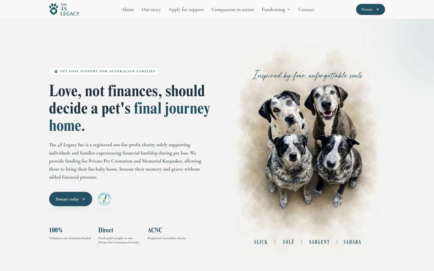 The 4S Legacy website built by Hike, desktop view
