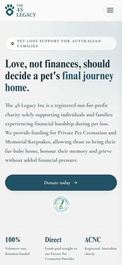 The 4S Legacy website, mobile view