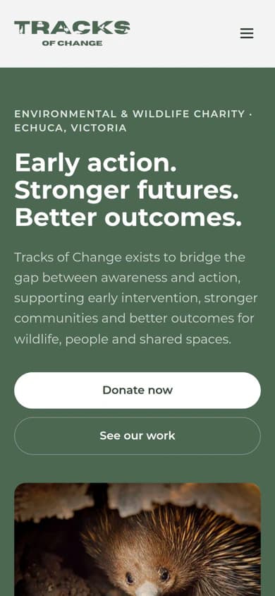 Tracks of Change website, mobile view