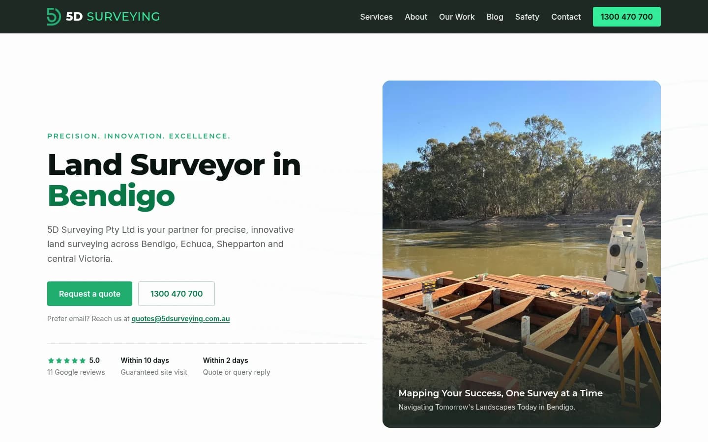 5D Surveying website built by Hike, desktop view