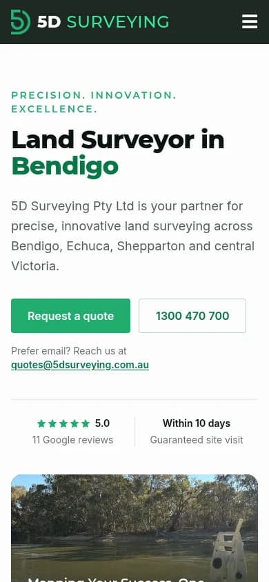5D Surveying website, mobile view