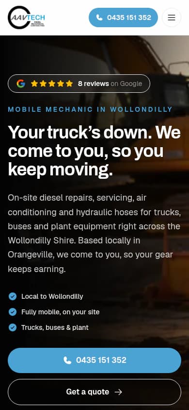AAVTECH website, mobile view