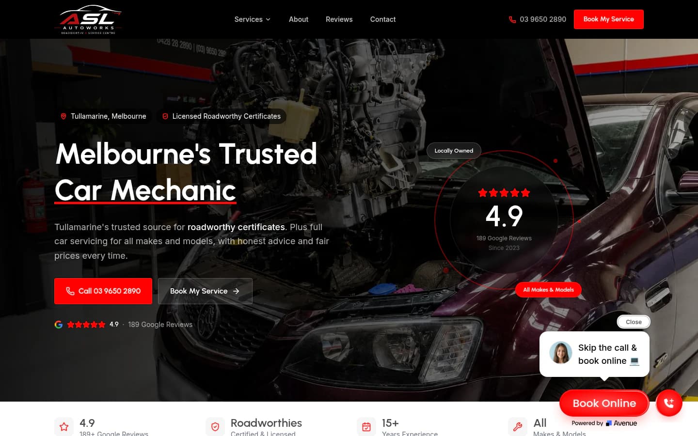ASL Auto Works website built by Hike, desktop view