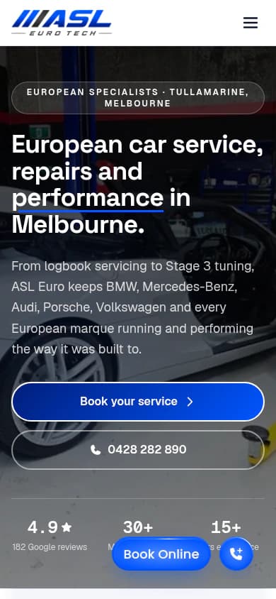 ASL Euro website, mobile view