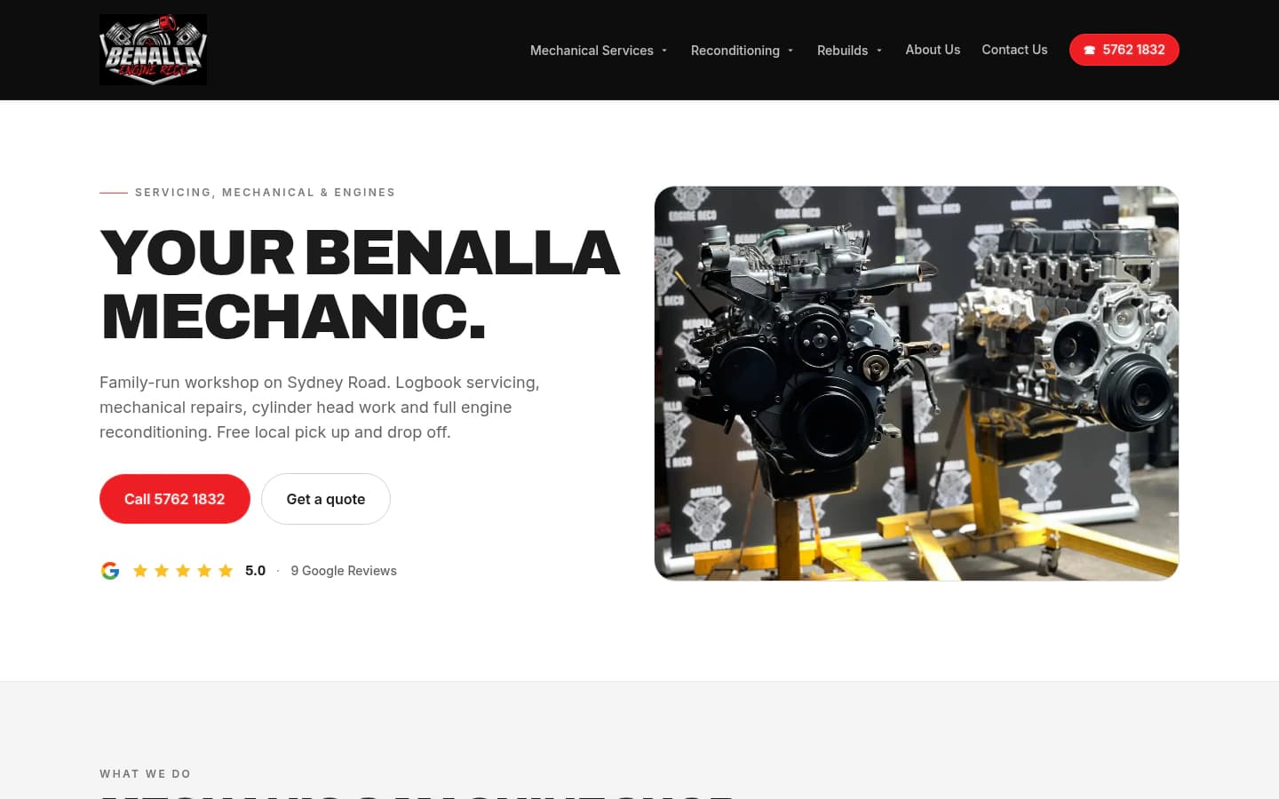 Benalla Engine Reco website built by Hike, desktop view