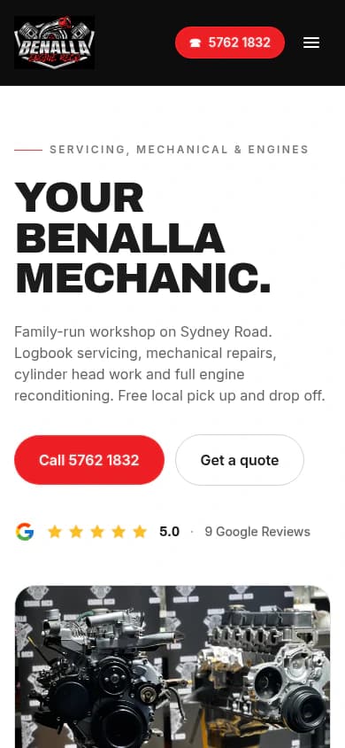 Benalla Engine Reco website, mobile view