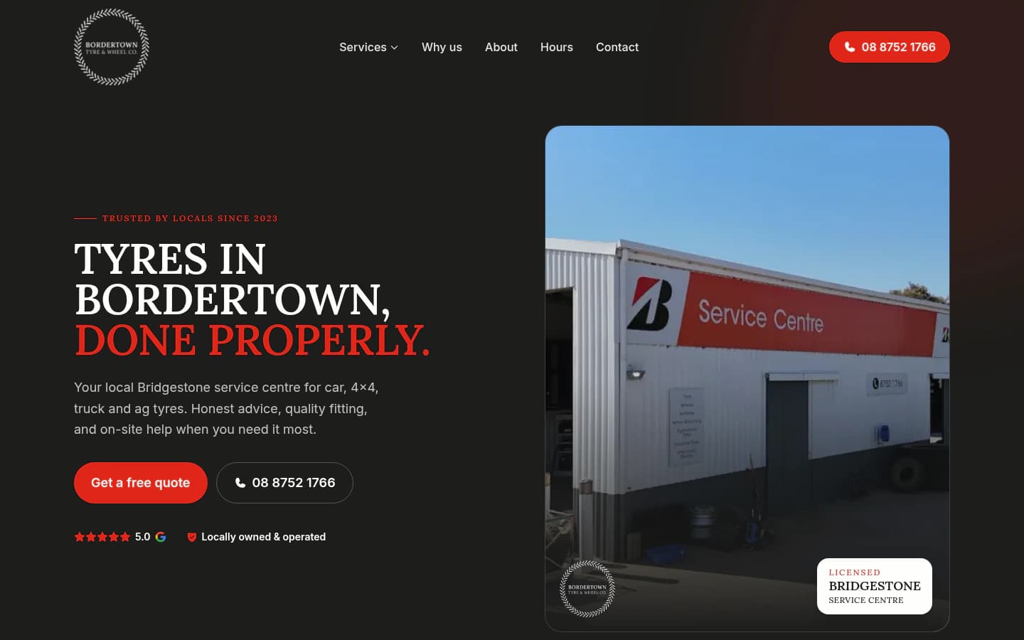 Bordertown Tyre & Wheel Co. website built by Hike, desktop view