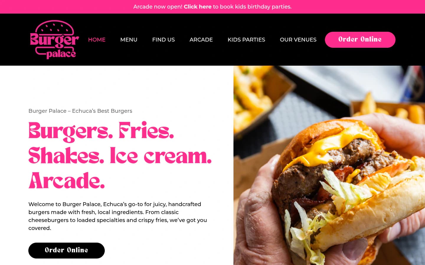 Burger Palace website built by Hike, desktop view