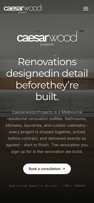 Caesarwood Projects website, mobile view