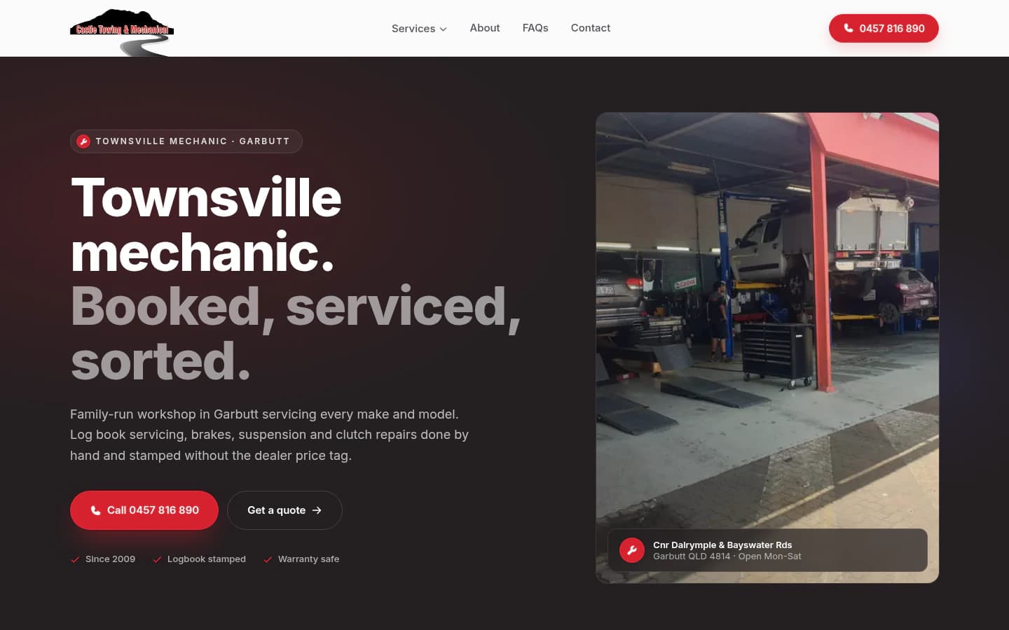Castle Mechanical website built by Hike, desktop view