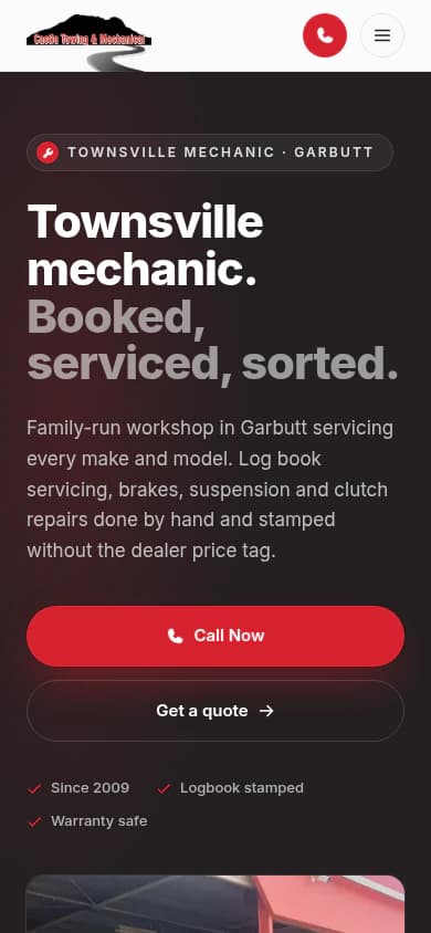 Castle Mechanical website, mobile view