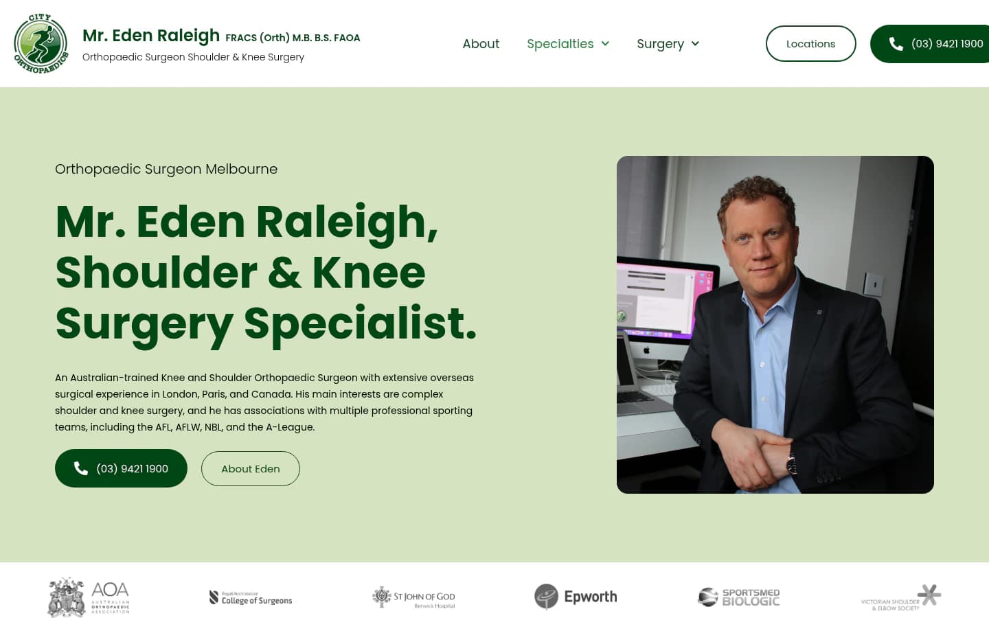 City Orthopaedics website built by Hike, desktop view