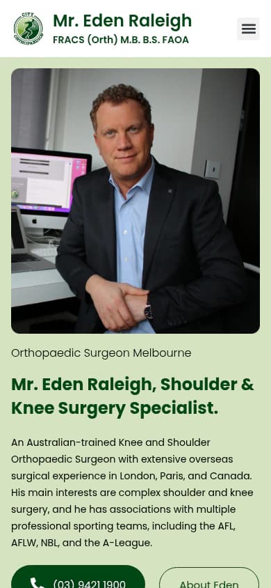 City Orthopaedics website, mobile view