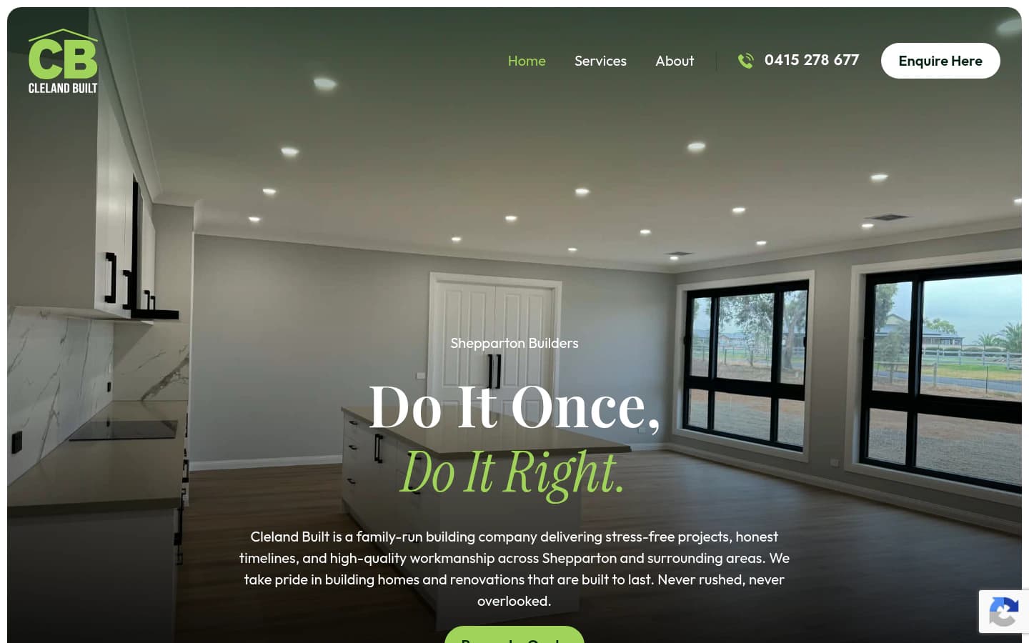 Cleland Built website built by Hike, desktop view