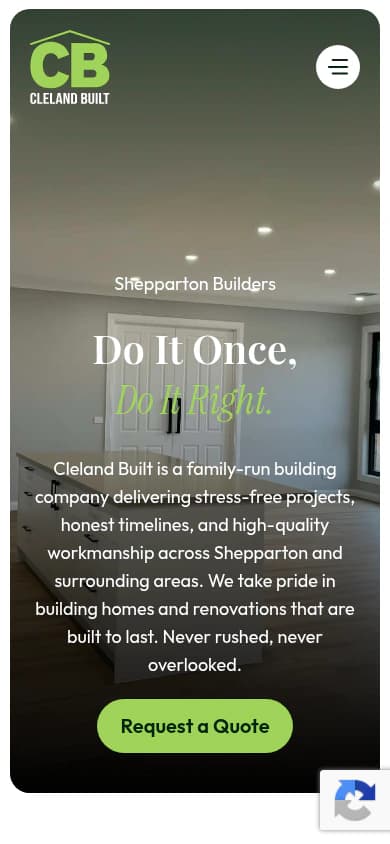 Cleland Built website, mobile view