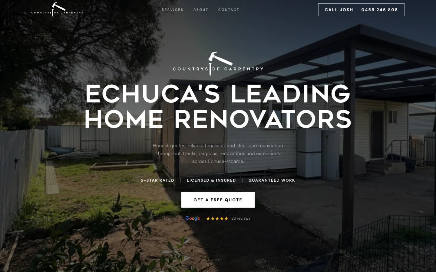 Countryside Carpentry website built by Hike, desktop view