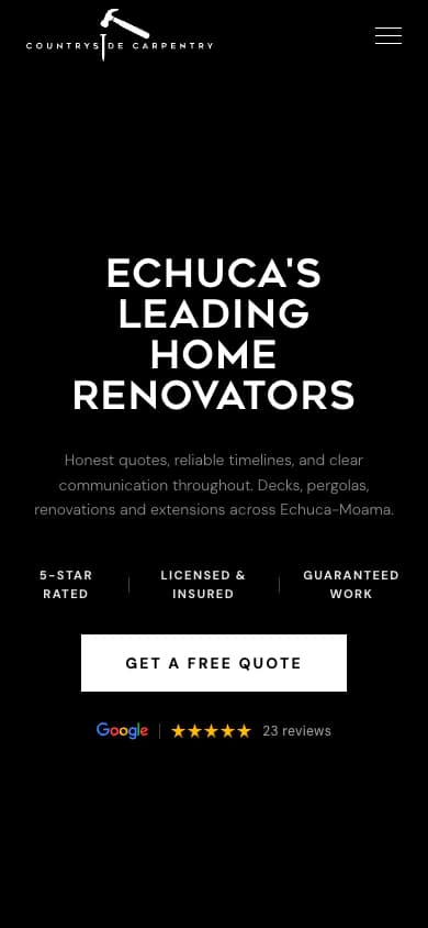 Countryside Carpentry website, mobile view
