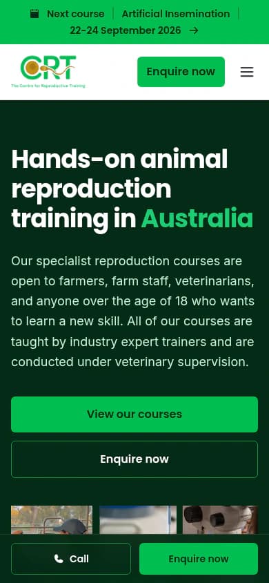 The Centre for Reproductive Training website, mobile view