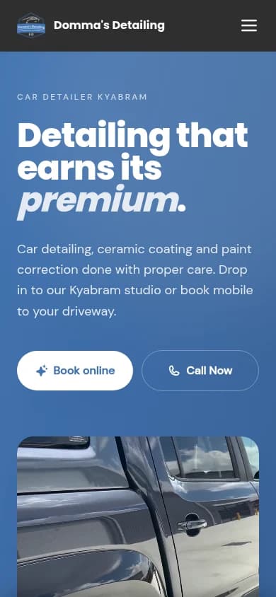 Domma’s Detailing website, mobile view