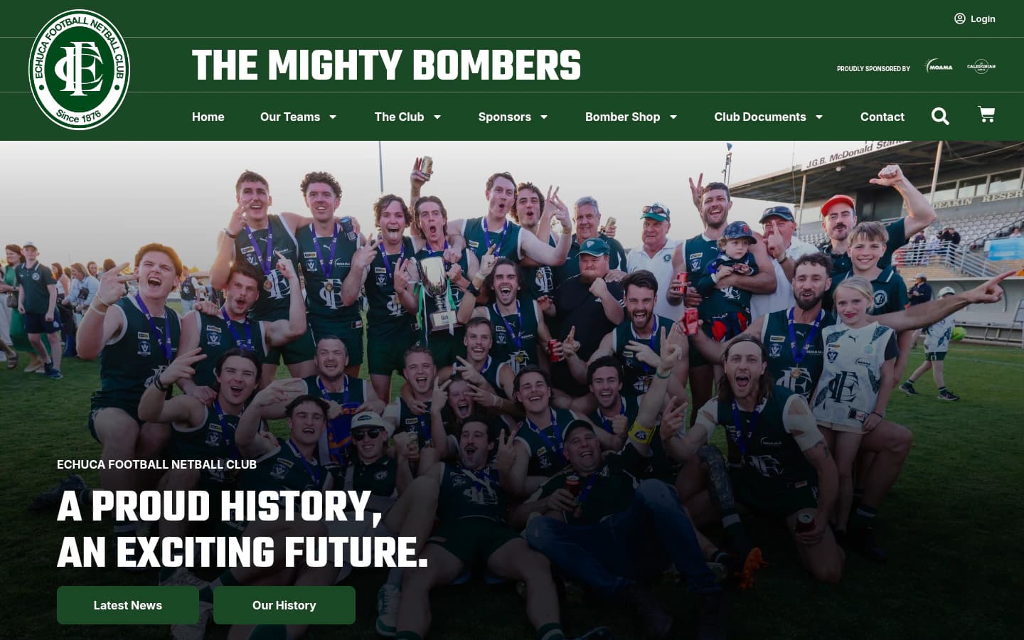 Echuca Football Netball Club website built by Hike, desktop view