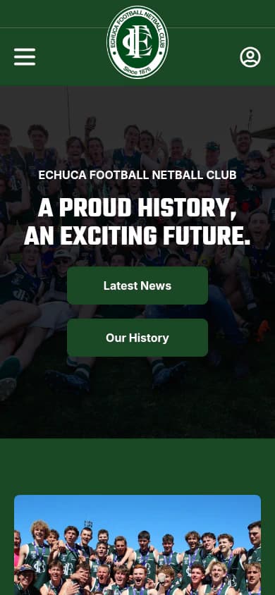 Echuca Football Netball Club website, mobile view