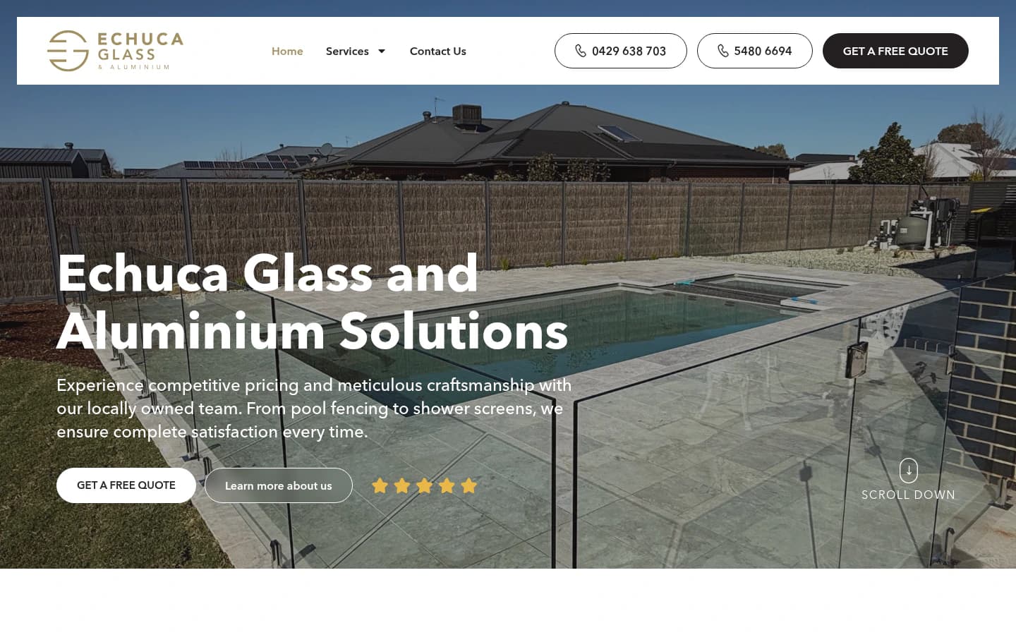 Echuca Glass & Aluminium website built by Hike, desktop view