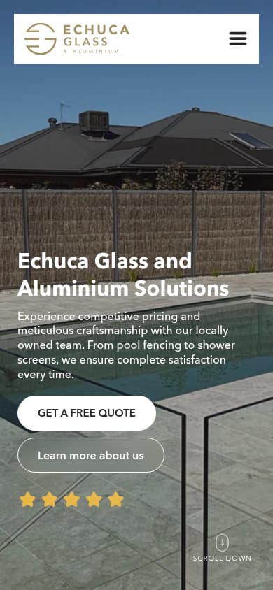 Echuca Glass & Aluminium website, mobile view
