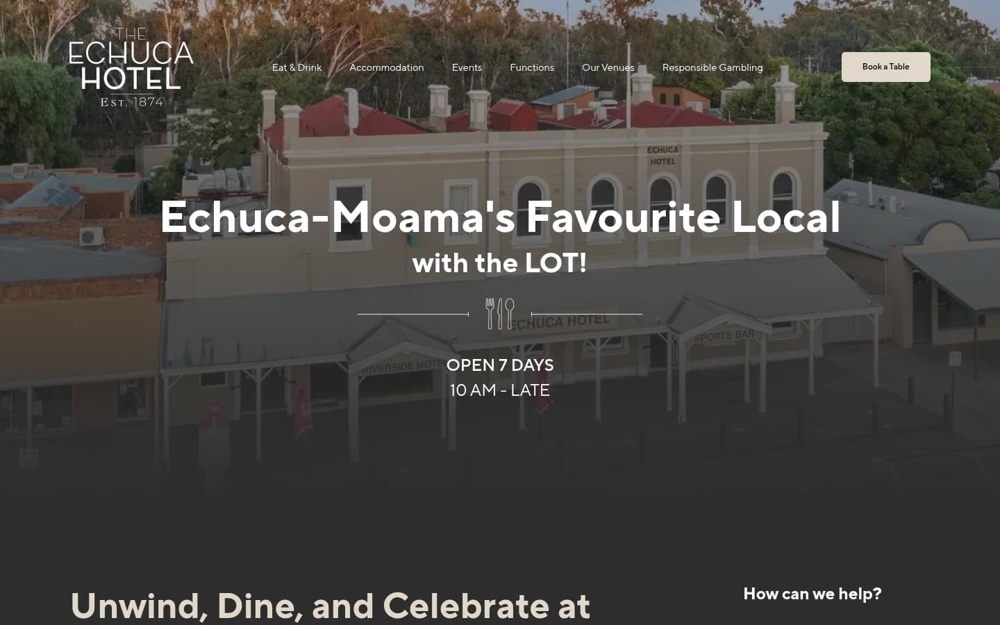 The Echuca Hotel website built by Hike, desktop view