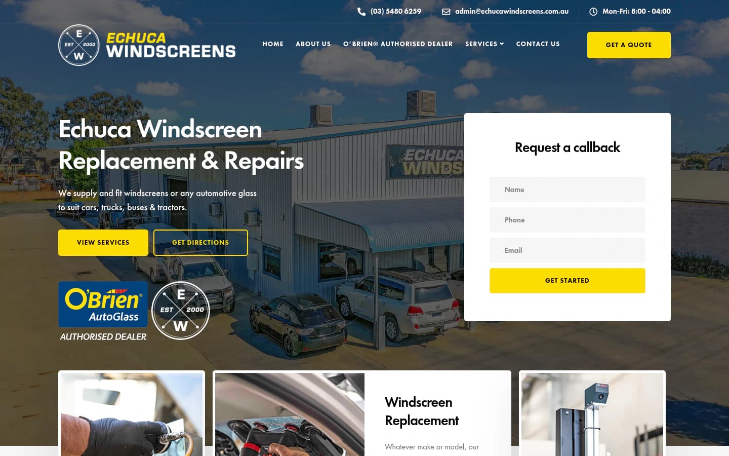 Echuca Windscreens website built by Hike, desktop view