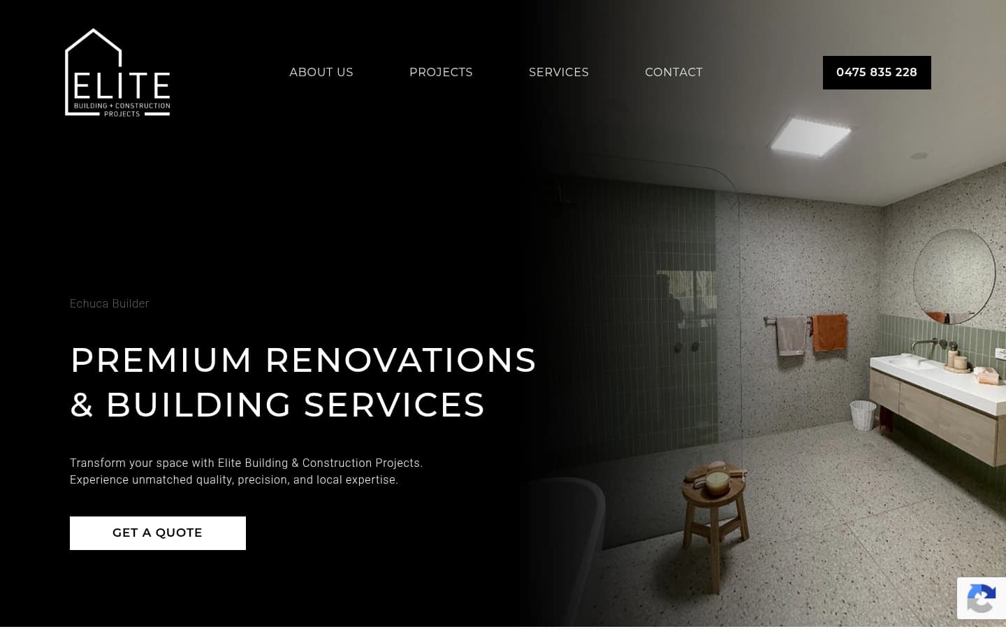 Elite Building & Construction website built by Hike, desktop view