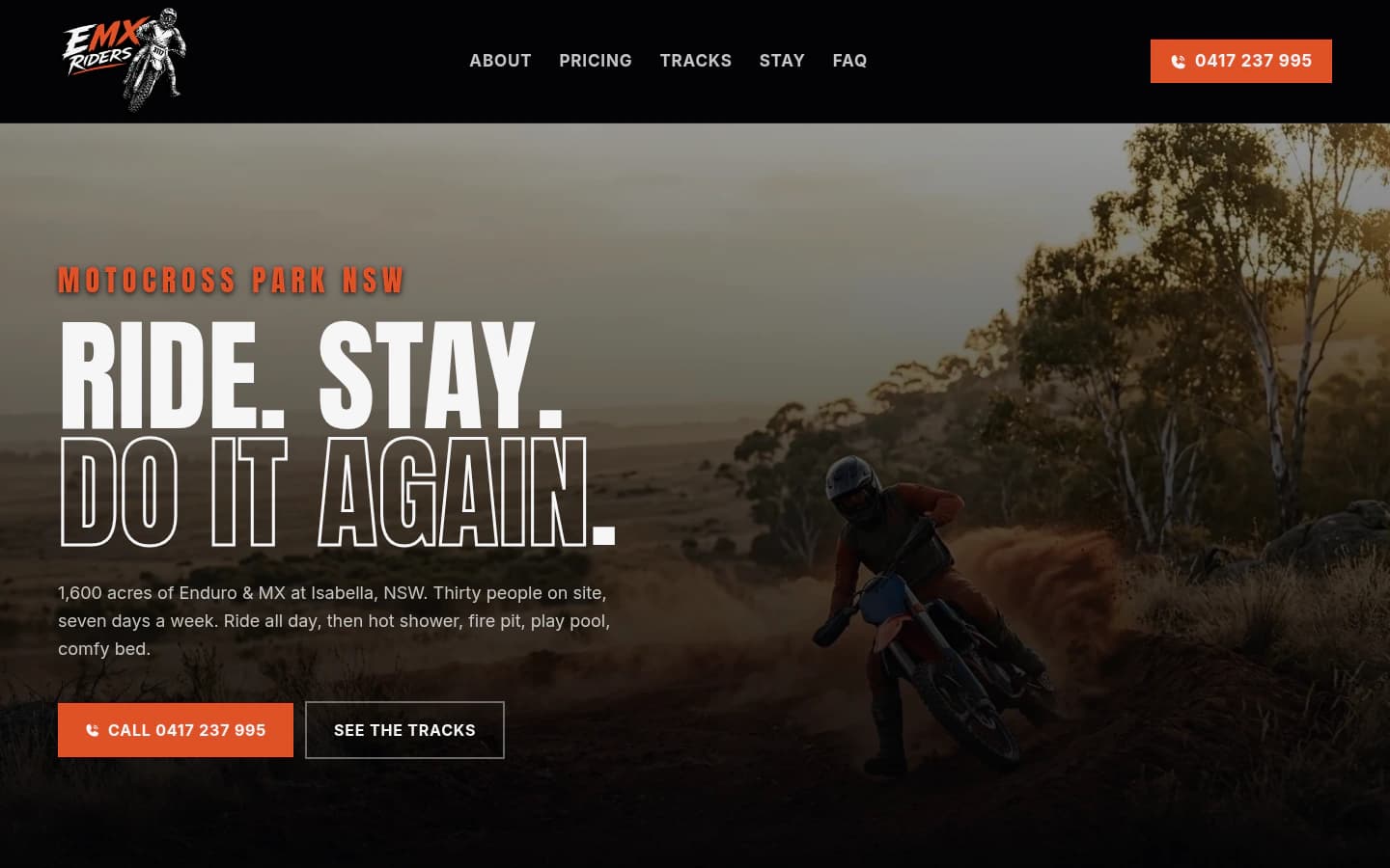 EMX Riders website built by Hike, desktop view