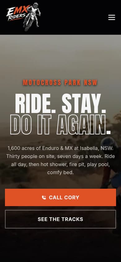 EMX Riders website, mobile view