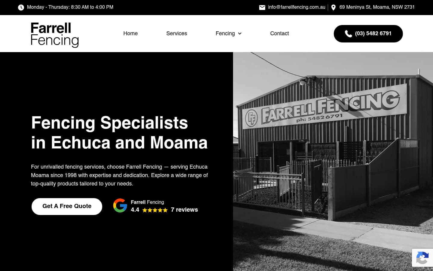 Farrell Fencing website built by Hike, desktop view
