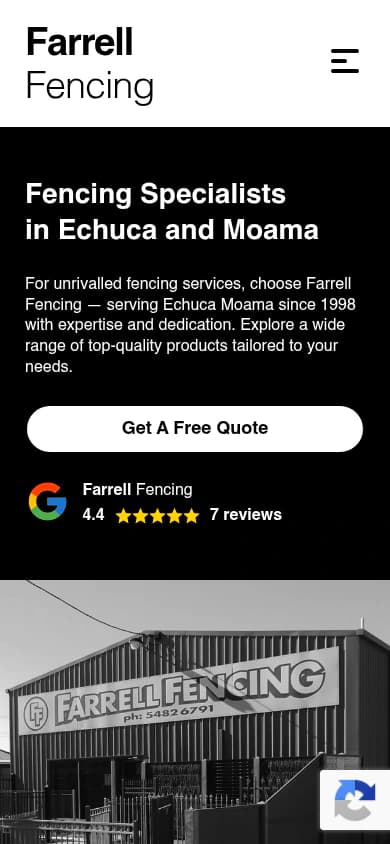 Farrell Fencing website, mobile view