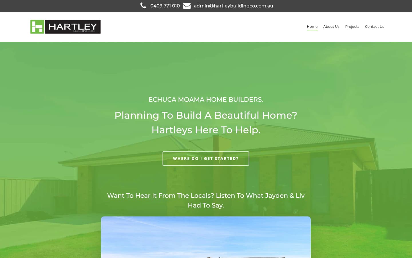 Hartley Building Co website built by Hike, desktop view